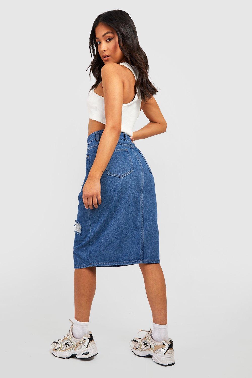 Petite Denim Mid Wash Midi Skirt